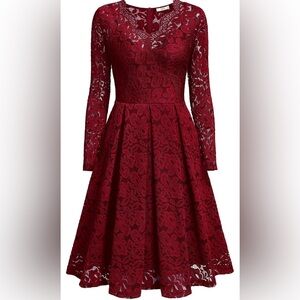 MISSMAY| Women's Vintage Floral Lace Dress Red size M
